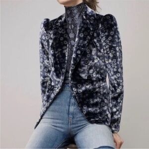 Rebecca Taylor blue floral velvet blazer sz 2
